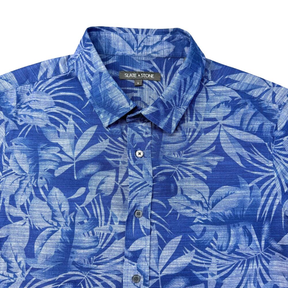 Slate & Stone Shirt Men's Small Blue Short Sleeve Button Up Cotton Floral Preppy